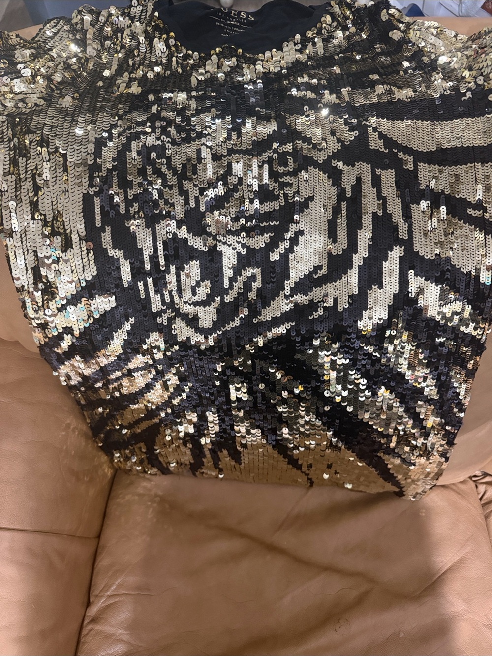 Sequin Embellished tiger Black and Gold Top guess